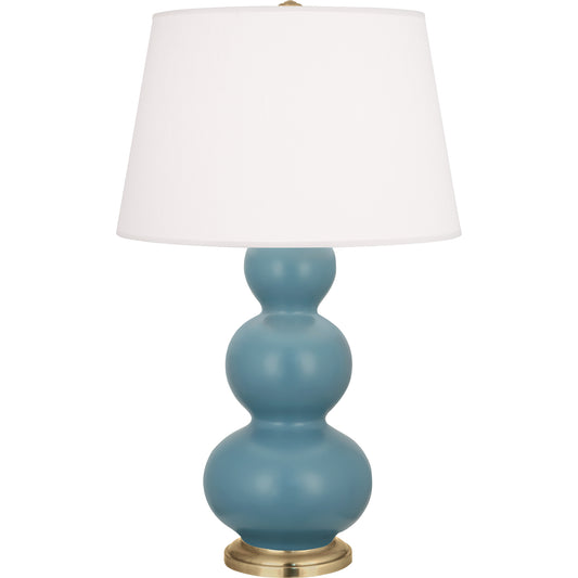 Robert Abbey  Matte Steel Blue Triple Gourd Table Lamp in Matte Steel Blue Glazed Ceramic with Antique Brass Finished Accents MOB40