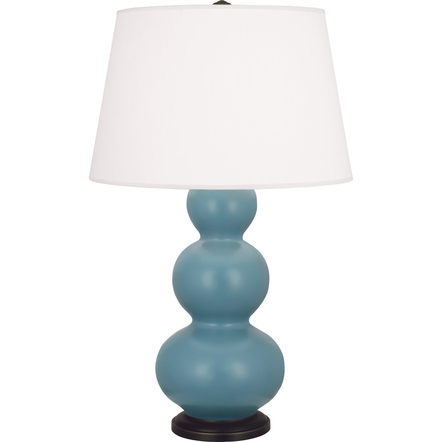 Robert Abbey  Matte Steel Blue Triple Gourd Table Lamp in Matte Steel Blue Glazed Ceramic with Deep Patina Bronze Finished Accents MOB41