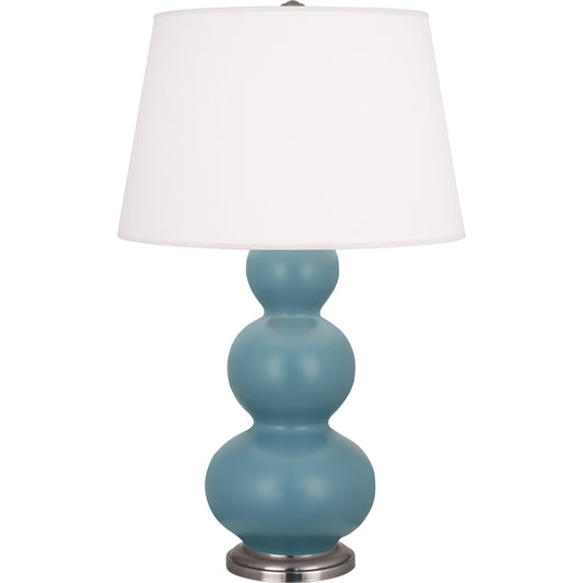 Robert Abbey  Matte Steel Blue Triple Gourd Table Lamp in Matte Steel Blue Glazed Ceramic with Antique Silver Finished Accents MOB42