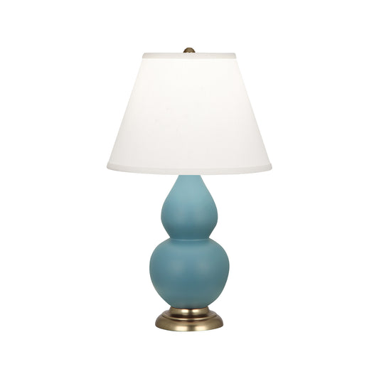 Robert Abbey  Matte Steel Blue Small Double Gourd Accent Lamp in Matte Steel Blue Glazed Ceramic with Antique Brass Finished Accents MOB50