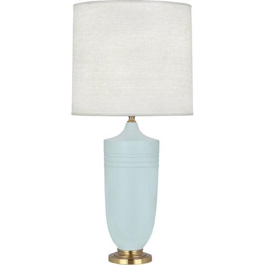 Robert Abbey  Michael Berman Matte Sky Blue Michael Berman Hadrian Table Lamp in Matte Sky Blue Glazed Ceramic with Modern Brass Accents MSB27