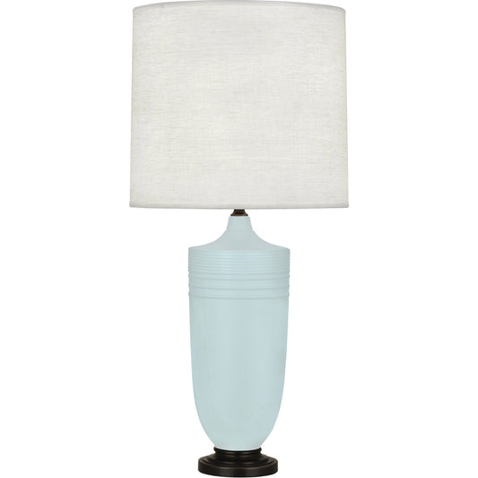 Robert Abbey  Michael Berman Matte Sky Blue Michael Berman Hadrian Table Lamp in Matte Sky Blue Glazed Ceramic with Deep Patina Bronze Accents MSB28