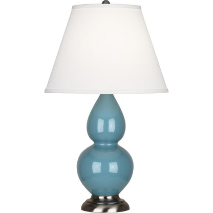 Robert Abbey  Steel Blue Small Double Gourd Accent Lamp in Steel Blue Glazed Ceramic with Antique Silver Finished Accents OB12X