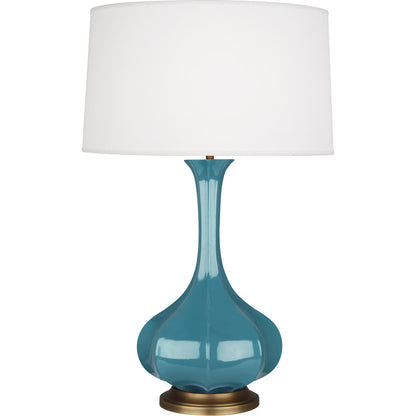 Robert Abbey  Steel Blue Pike Table Lamp in Steel Blue Glazed Ceramic with Aged Brass Accents OB994