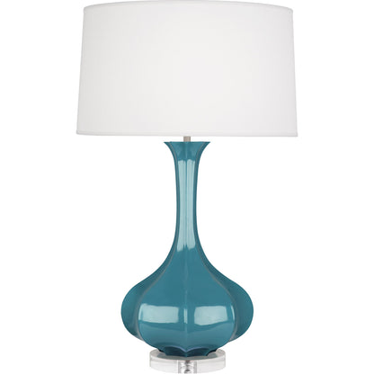 Robert Abbey  Steel Blue Pike Table Lamp in Steel Blue Glazed Ceramic with Lucite Base OB996