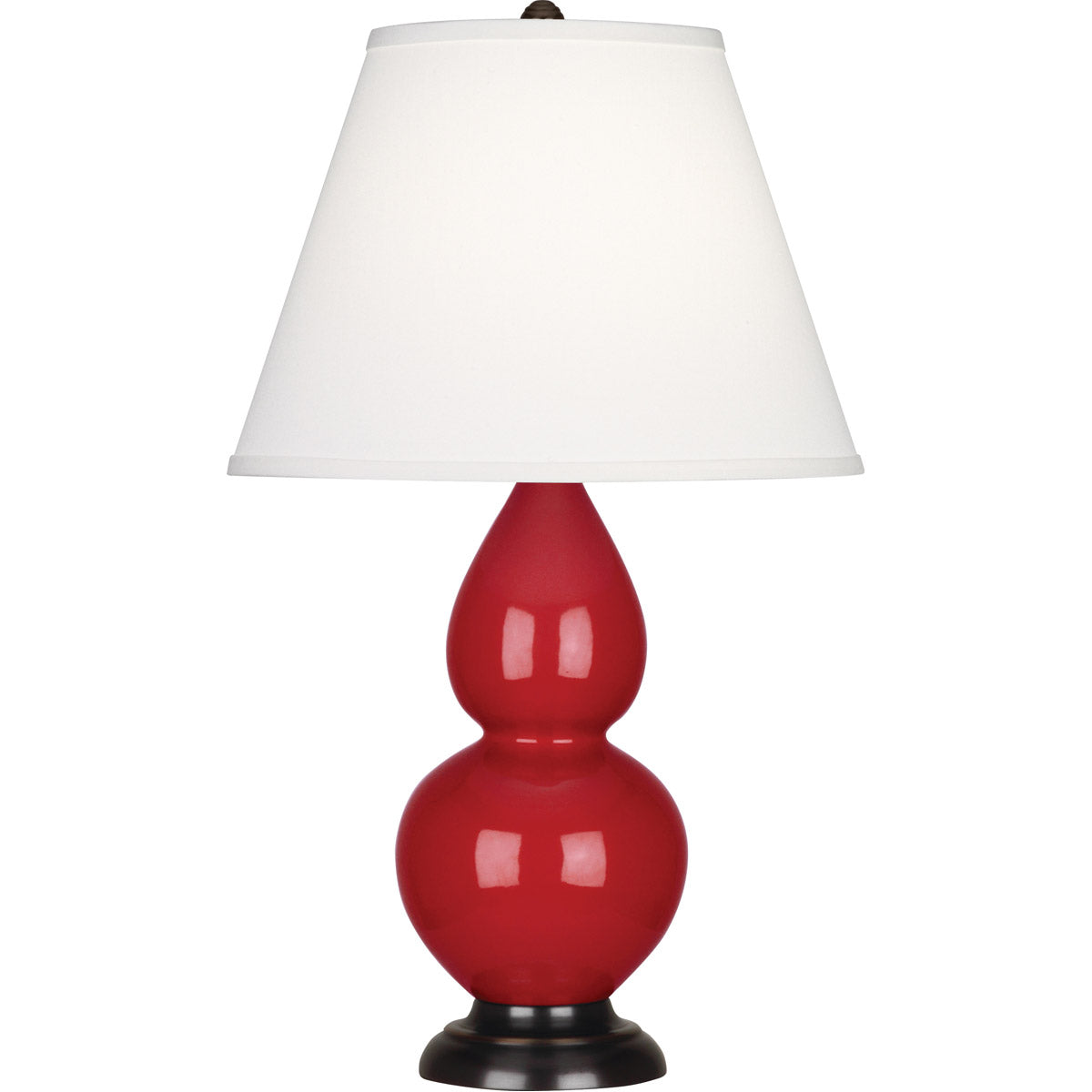 Robert Abbey  Ruby Red Small Double Gourd Accent Lamp in Ruby Red Glazed Ceramic with Deep Patina Bronze Finished Accents RR11X