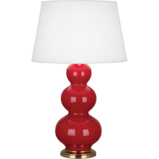 Robert Abbey  Ruby Red Triple Gourd Table Lamp in Ruby Red Glazed Ceramic with Antique Brass Finished Accents RR40X