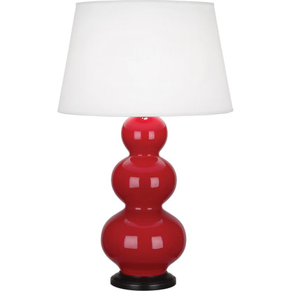 Robert Abbey  Ruby Red Triple Gourd Table Lamp in Ruby Red Glazed Ceramic with Deep Patina Bronze Finished Accents RR41X