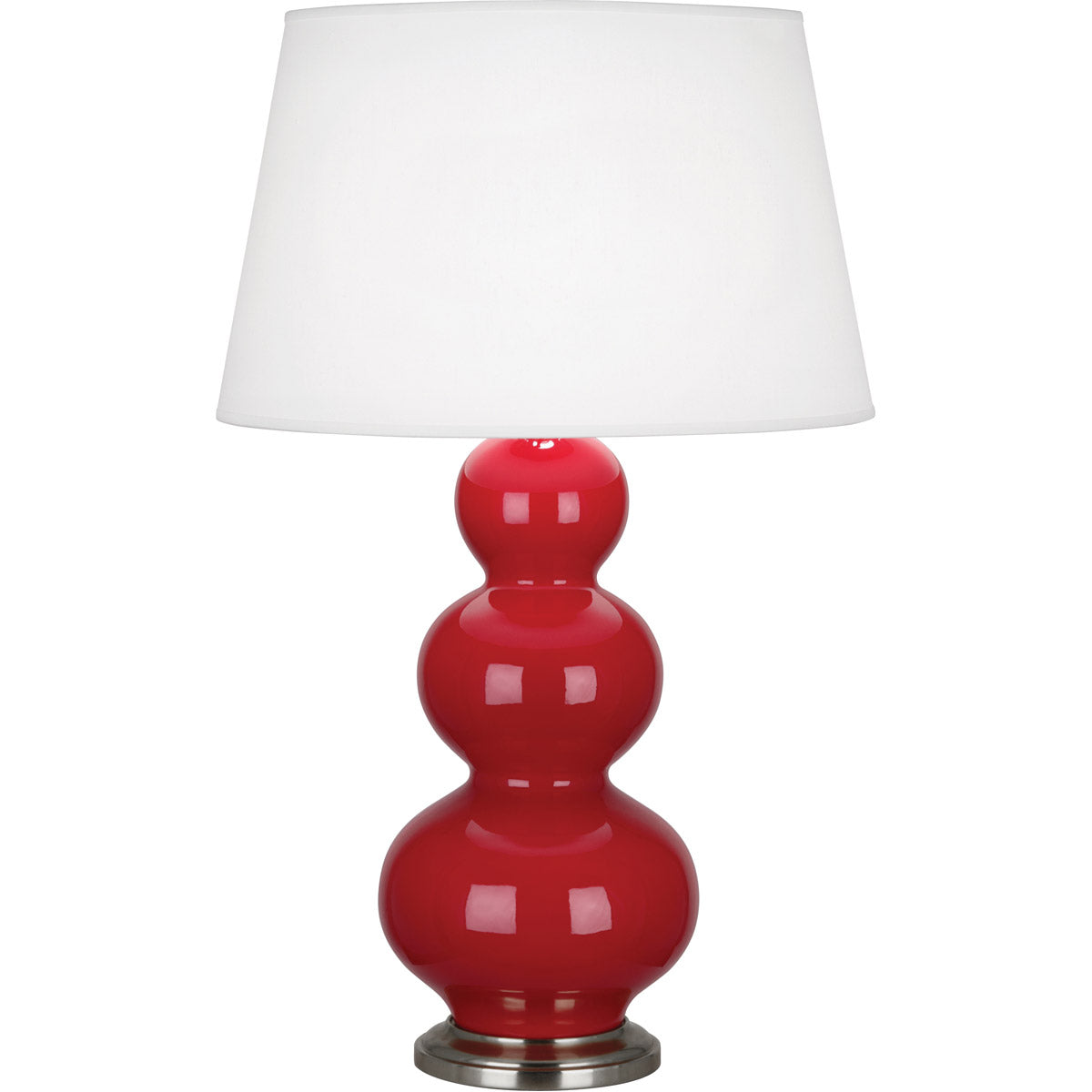 Robert Abbey  Ruby Red Triple Gourd Table Lamp in Ruby Red Glazed Ceramic with Antique Silver Finished Accents RR42X