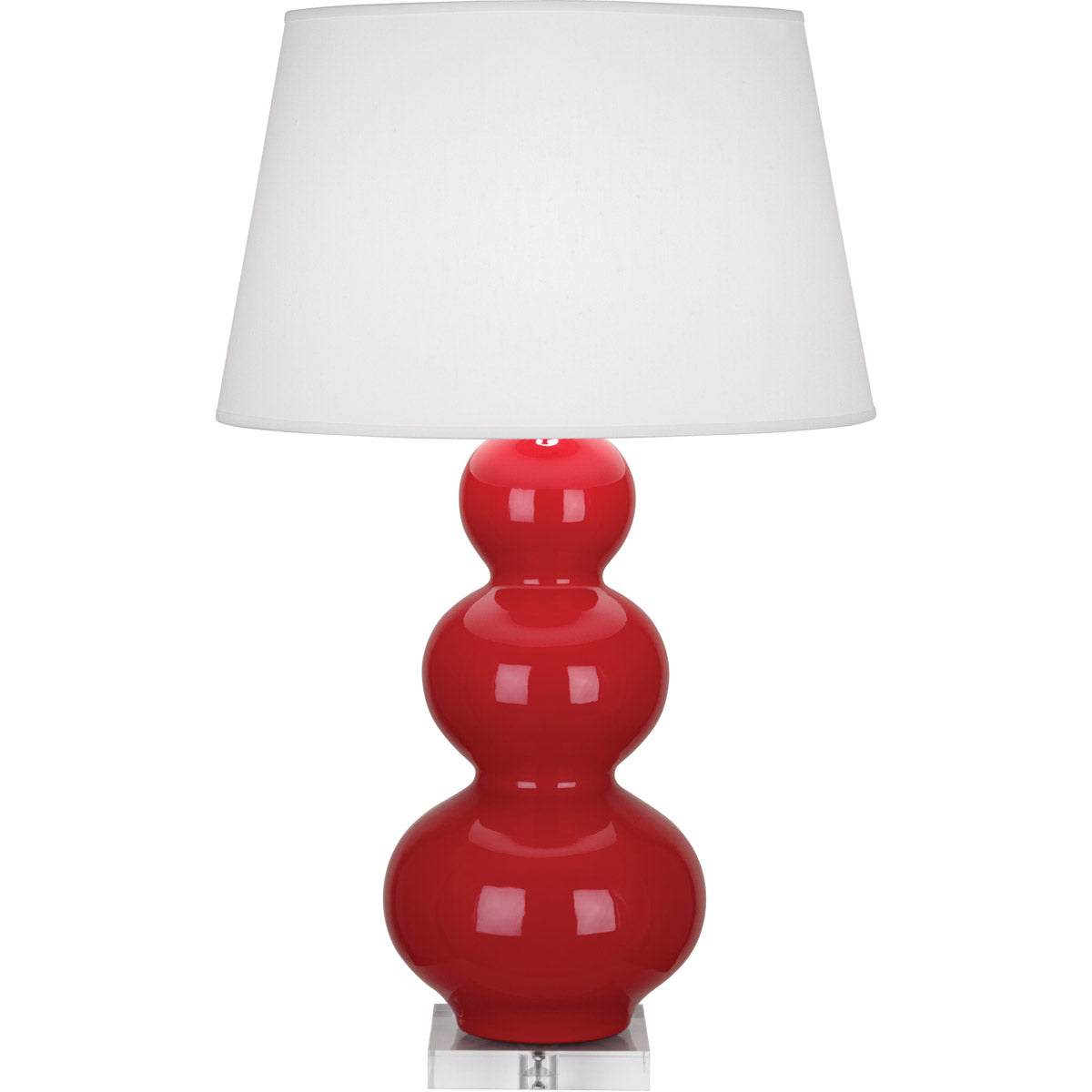 Robert Abbey  Ruby Red Triple Gourd Table Lamp in Ruby Red Glazed Ceramic with Lucite Base RR43X