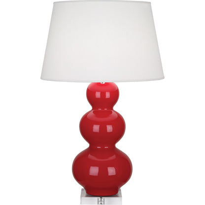 Robert Abbey  Ruby Red Triple Gourd Table Lamp in Ruby Red Glazed Ceramic with Lucite Base RR43X