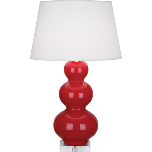 Robert Abbey  Ruby Red Triple Gourd Table Lamp in Ruby Red Glazed Ceramic with Lucite Base RR43X