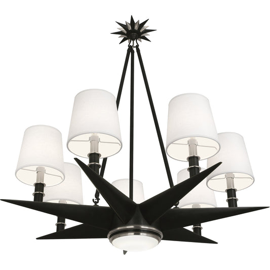 Robert Abbey  Cosmos Chandelier in Deep Patina Bronze Finish with Antique Silver Accents and Frosted Glass Diffuser S1018