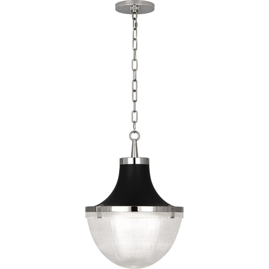 Robert Abbey  Brighton Pendant in Polished Nickel Finish Matte Black Shade Hood S3391