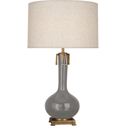 Robert Abbey  Smokey Taupe Athena Table Lamp in Smoky Taupe Glazed Ceramic with Aged Brass Accents ST992