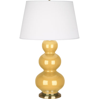 Robert Abbey  Sunset Triple Gourd Table Lamp in Sunset Yellow Glazed Ceramic with Antique Brass Finished Accents SU40X