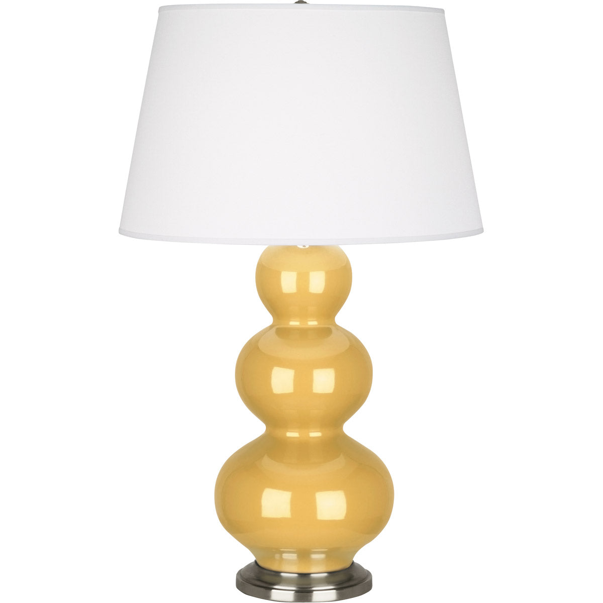 Robert Abbey  Sunset Triple Gourd Table Lamp in Sunset Yellow Glazed Ceramic with Antique Silver Finished Accents SU42X