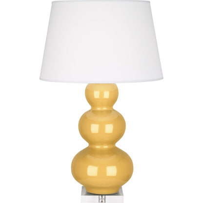 Robert Abbey  Sunset Triple Gourd Table Lamp in Sunset Yellow Glazed Ceramic with Lucite Base SU43X