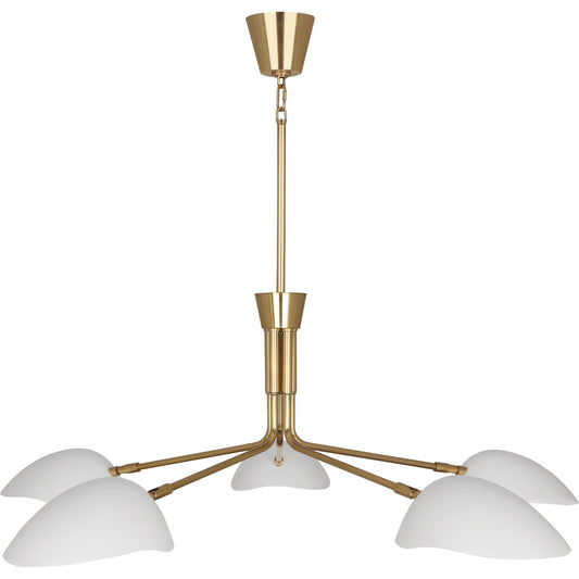 Robert Abbey  Rico Espinet Rico Espinet Racer Chandelier in Modern Brass Finish with Satin White Adjustable Shades W1522