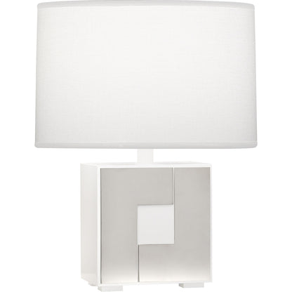 Robert Abbey  Blox Table Lamp in White Enamel Finish with Polished Nickel Accents WH578