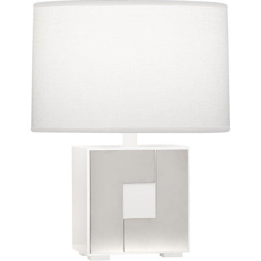 Robert Abbey  Blox Table Lamp in White Enamel Finish with Polished Nickel Accents WH578